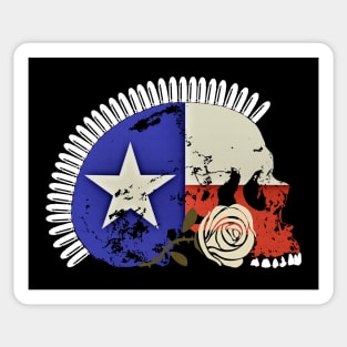 Texas Flag Skull with Bullet Mohawk and White Rose Sticker